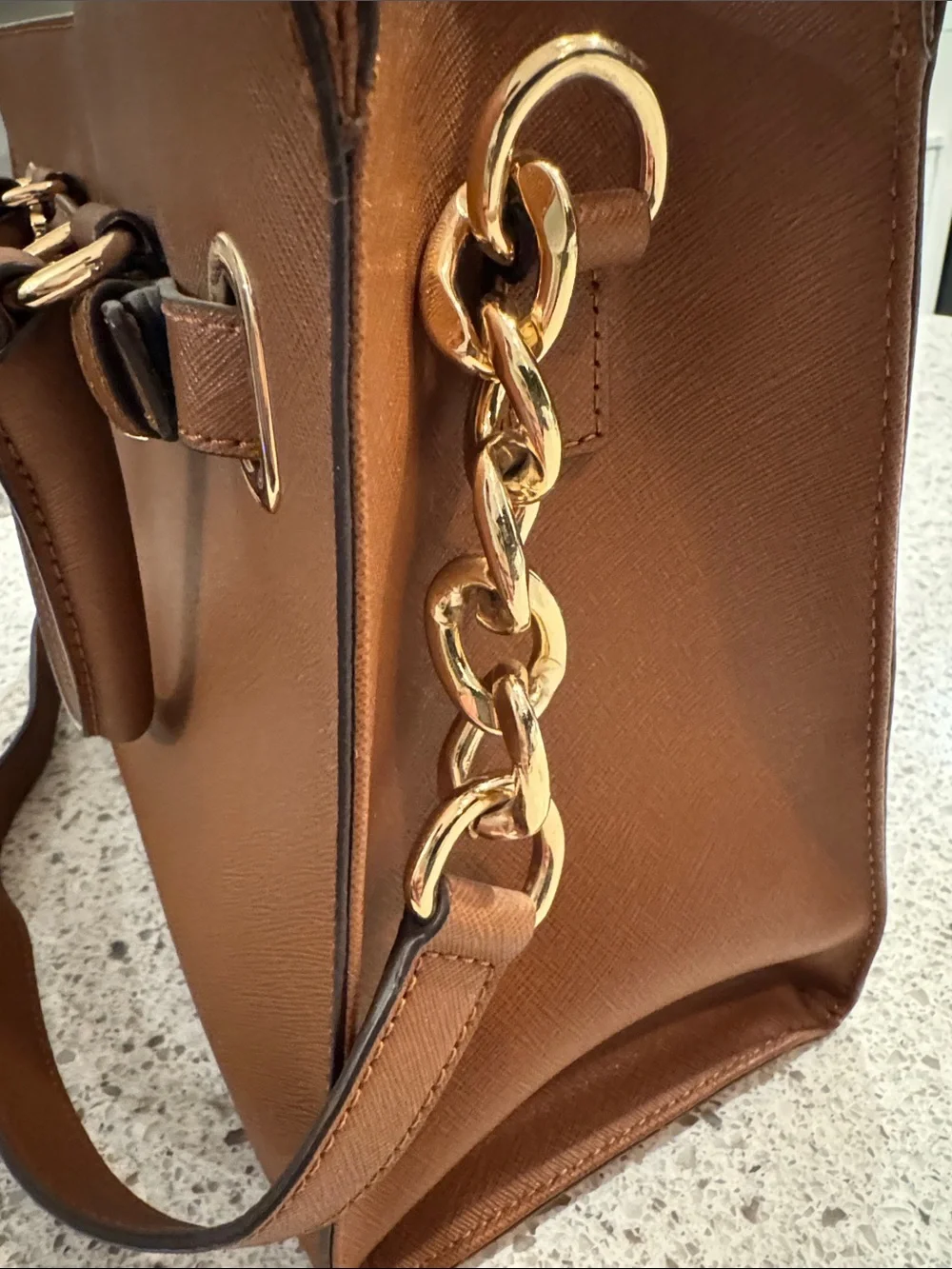 Michael Kors Cognac Saffiano Satchel with Gold Hardware